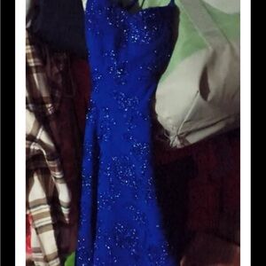 Women's Royal Blue Beaded Strapless Evening Dress